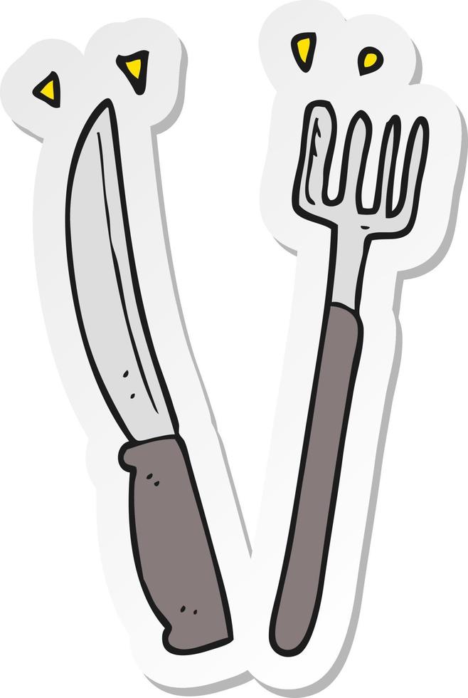 pegatina de un cuchillo y tenedor de dibujos animados vector