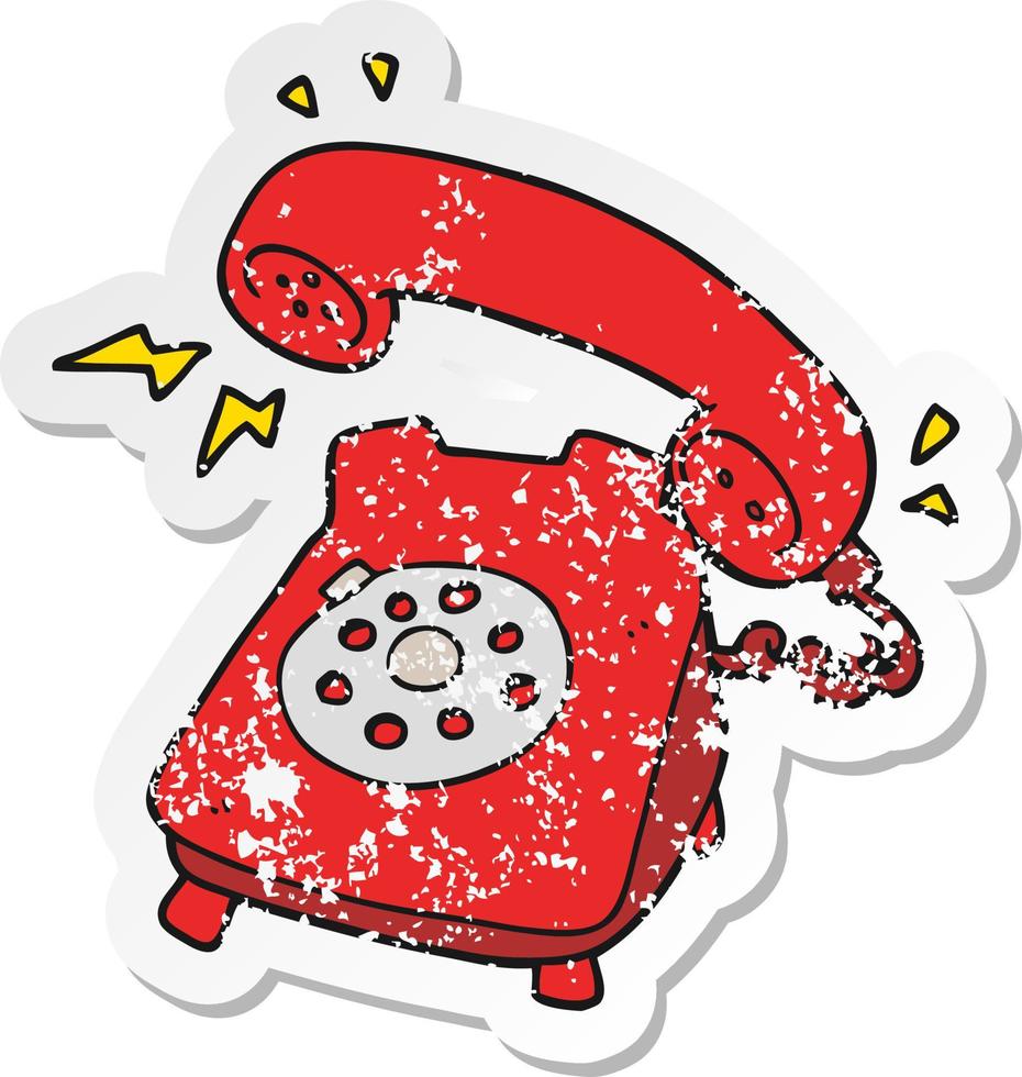 retro distressed sticker of a cartoon ringing telephone vector