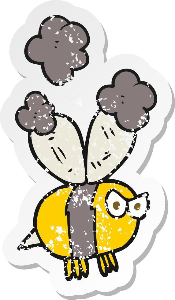 retro distressed sticker of a cartoon angry bee vector
