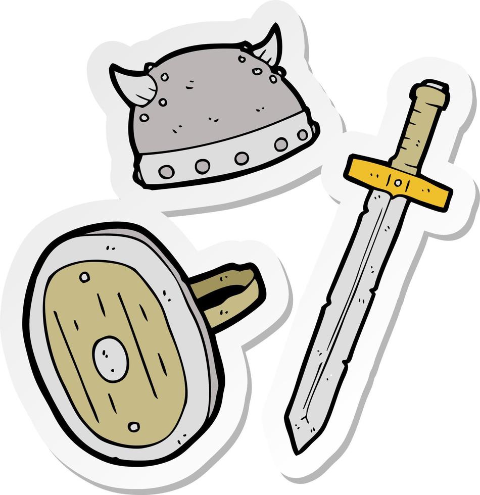 sticker of a cartoon medieval warrior objects vector