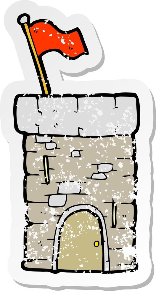 pegatina retro angustiada de una torre de castillo antigua de dibujos animados vector