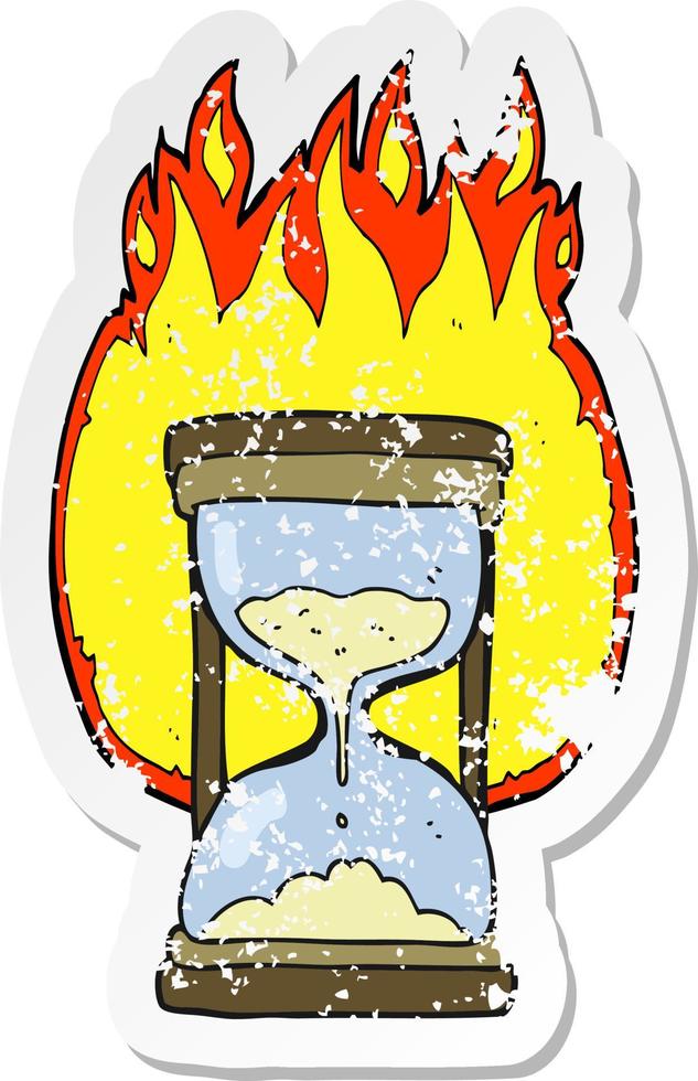 retro distressed sticker of a cartoon time running out vector