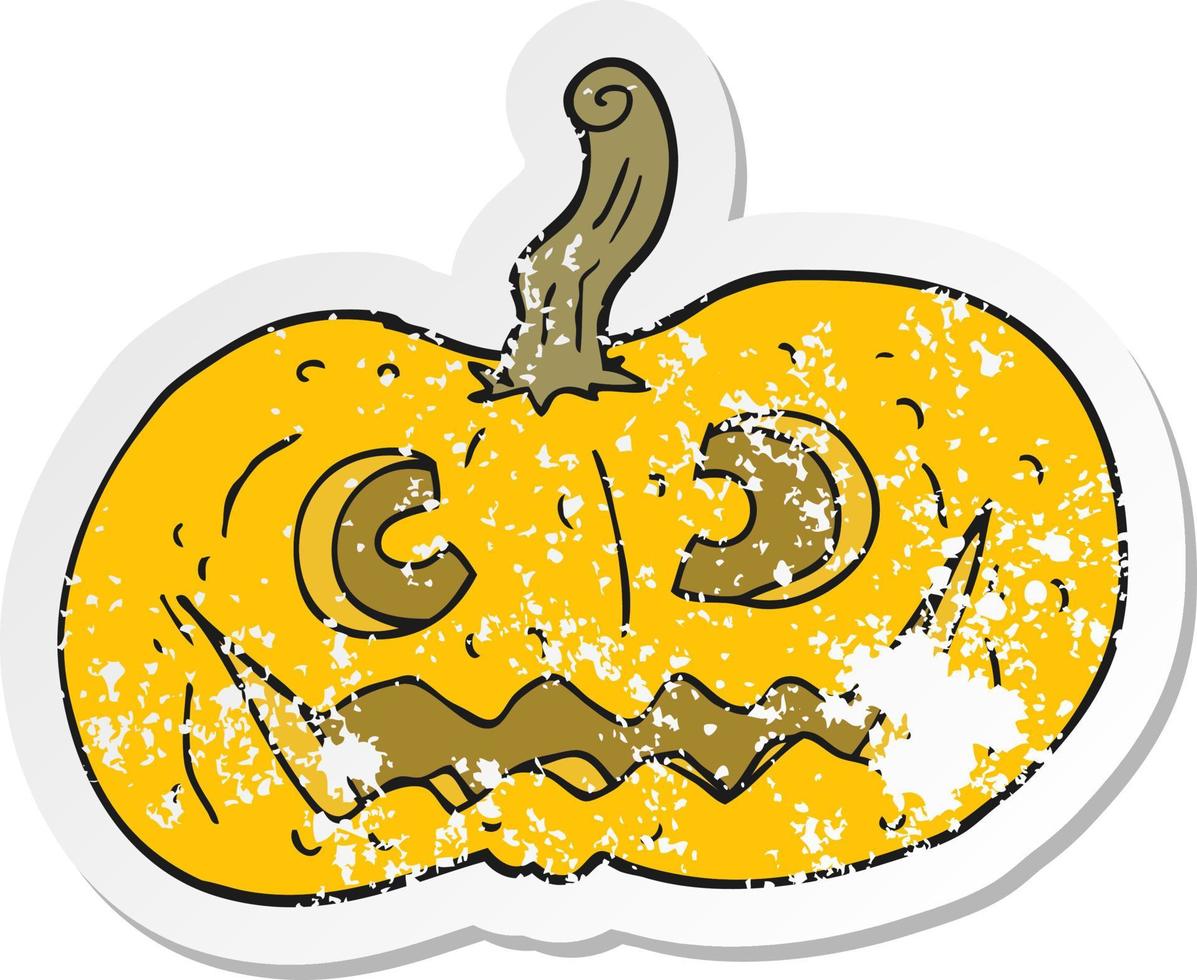 retro distressed sticker of a cartoon halloween pumpkin vector