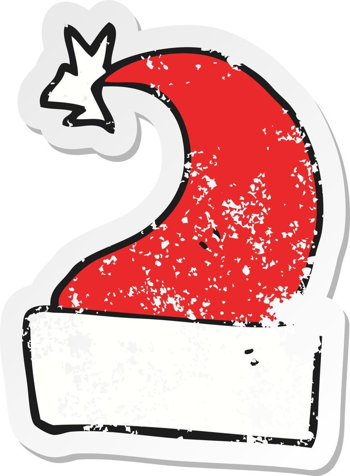 retro distressed sticker of a cartoon christmas hat vector