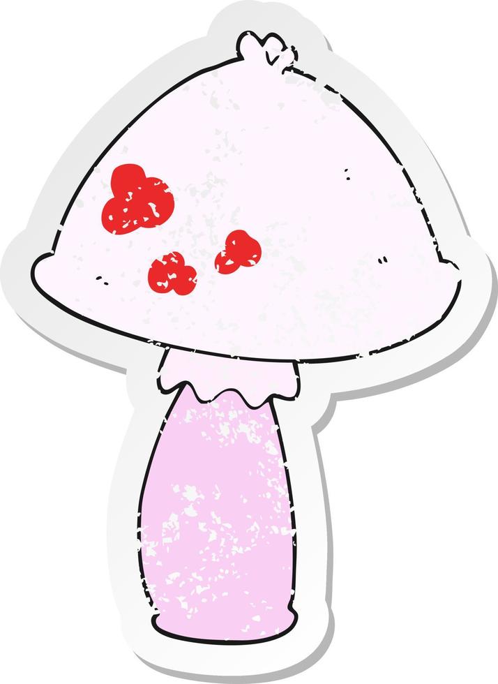retro distressed sticker of a cartoon mushroom vector