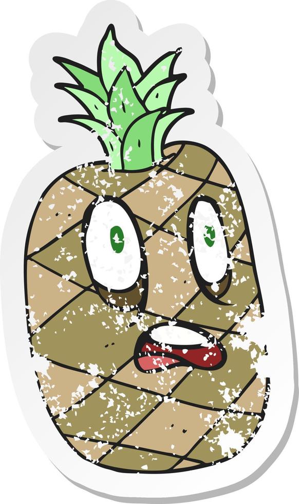 retro distressed sticker of a cartoon pineapple vector