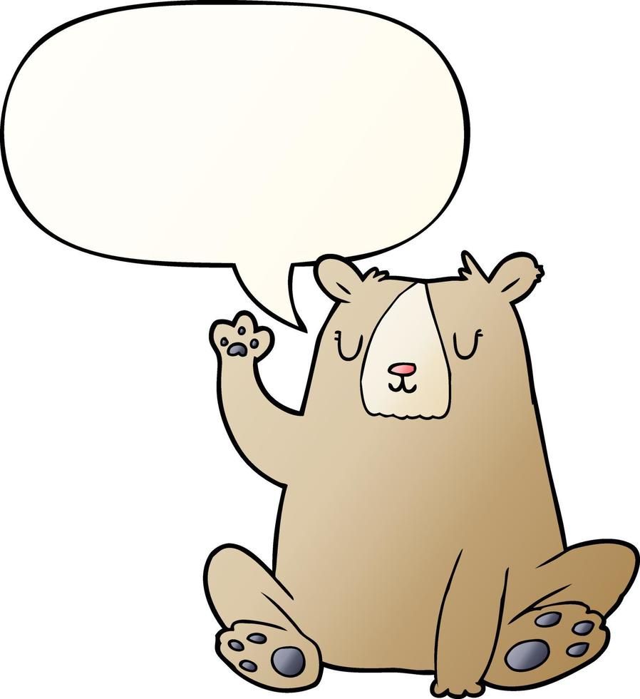 cartoon bear waving and speech bubble in smooth gradient style vector