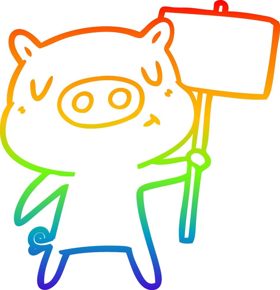 rainbow gradient line drawing cartoon content pig signpost sign vector