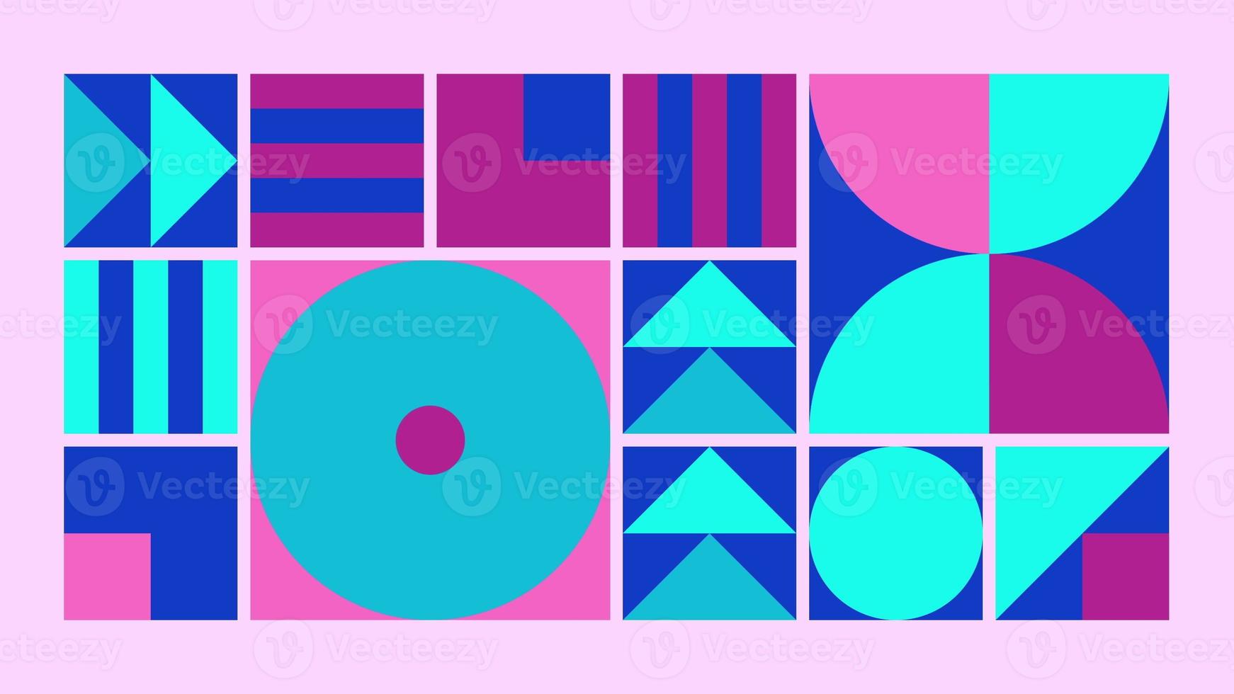 Geometric pattern loop. Circles, squares animation. Modernist abstract seamless background. Bauhaus Design style. photo