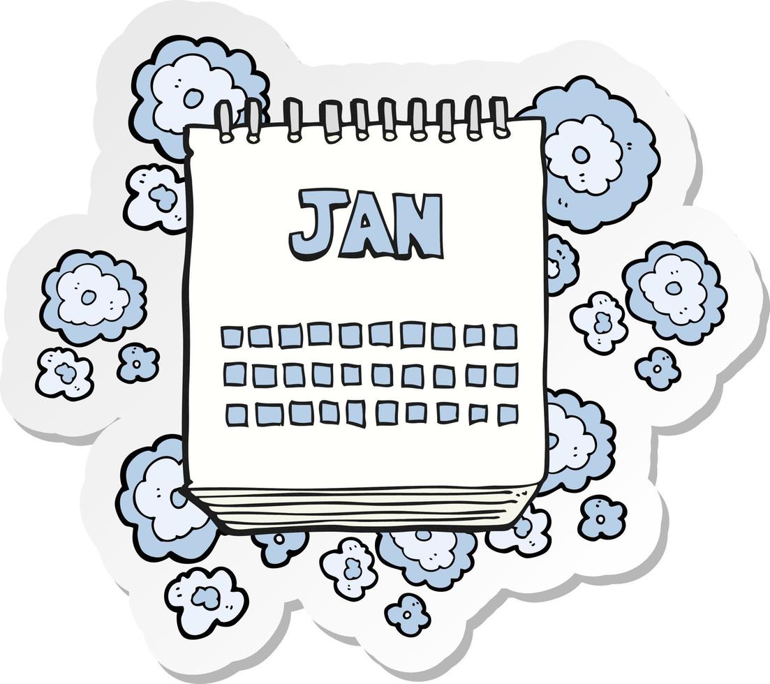 sticker of a cartoon calendar showing month of january vector