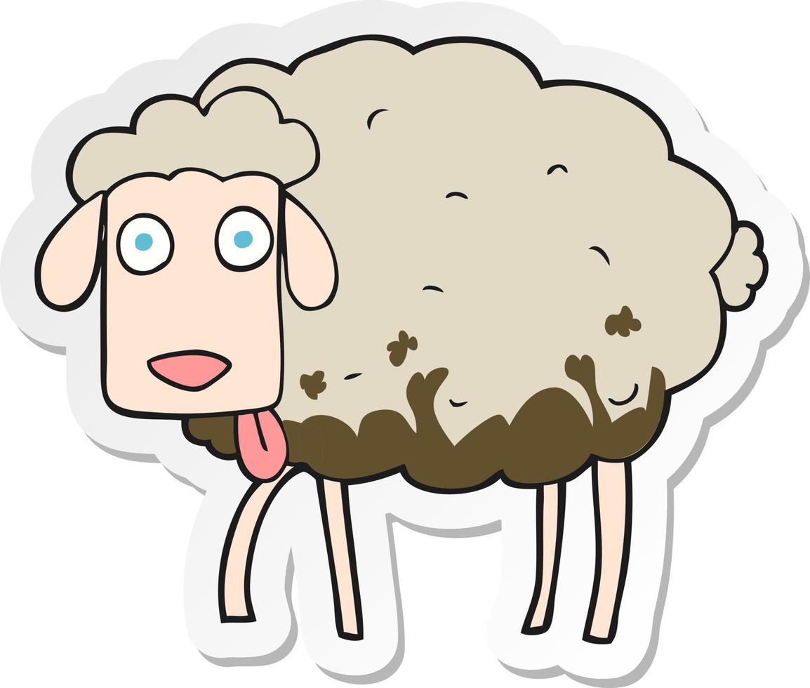 pegatina de una oveja fangosa de dibujos animados vector