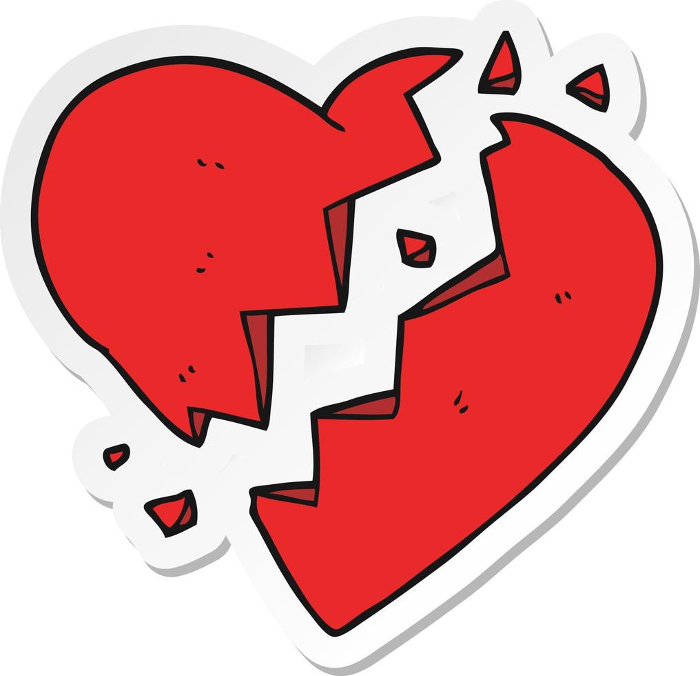 sticker of a cartoon broken heart vector