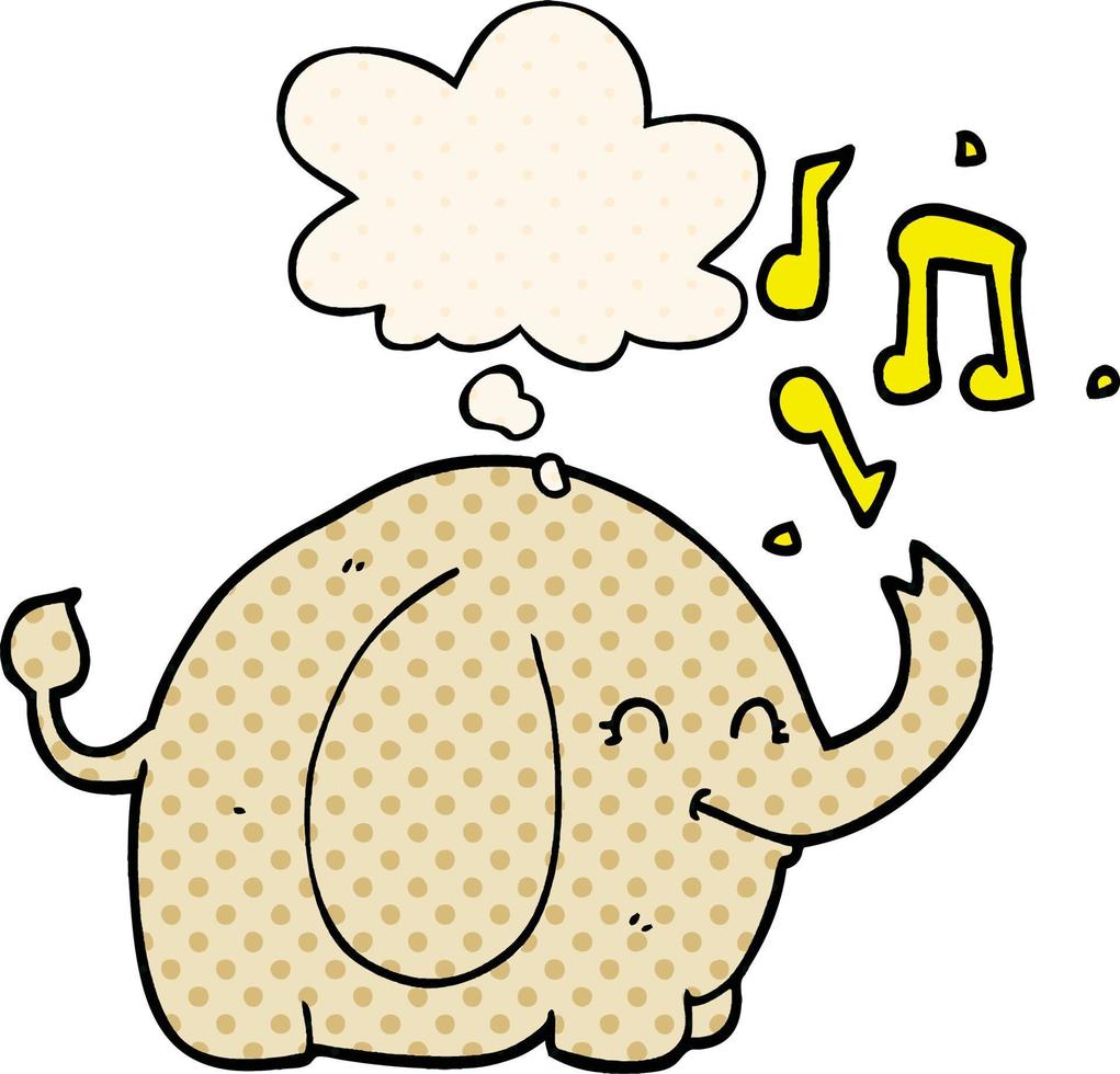 cartoon trumpeting elephant and thought bubble in comic book style vector