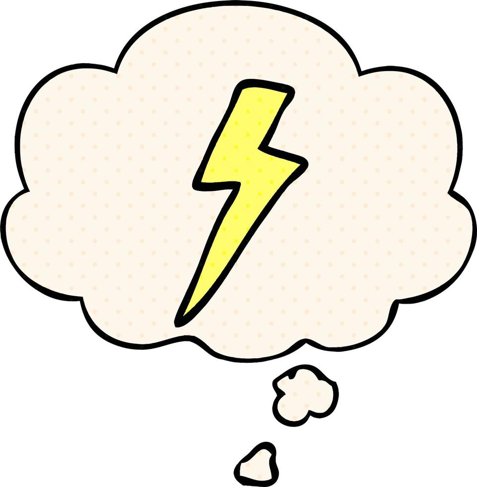 cartoon lightning bolt and thought bubble in comic book style vector