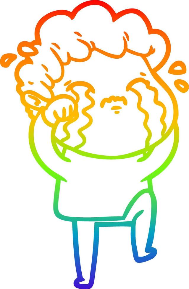 rainbow gradient line drawing cartoon man crying vector