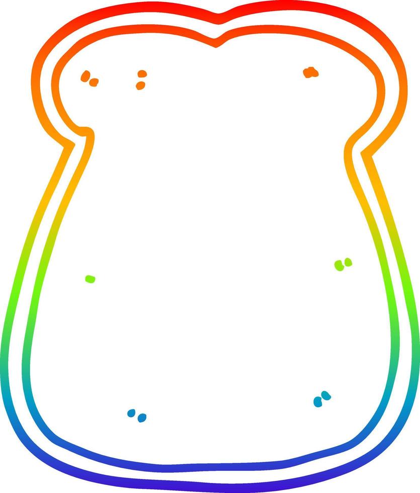 dibujo de línea de gradiente de arco iris rebanada de pan de dibujos animados vector