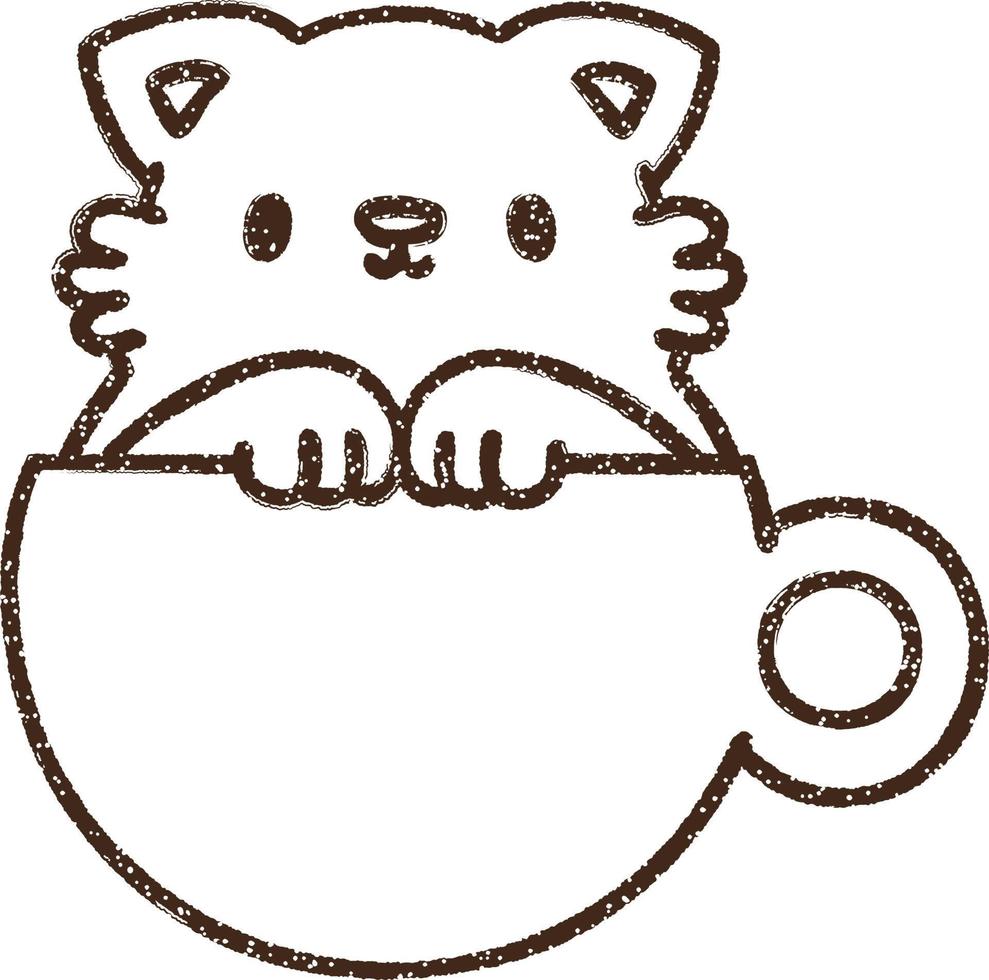 Coffee Cat Charcoal Drawing vector