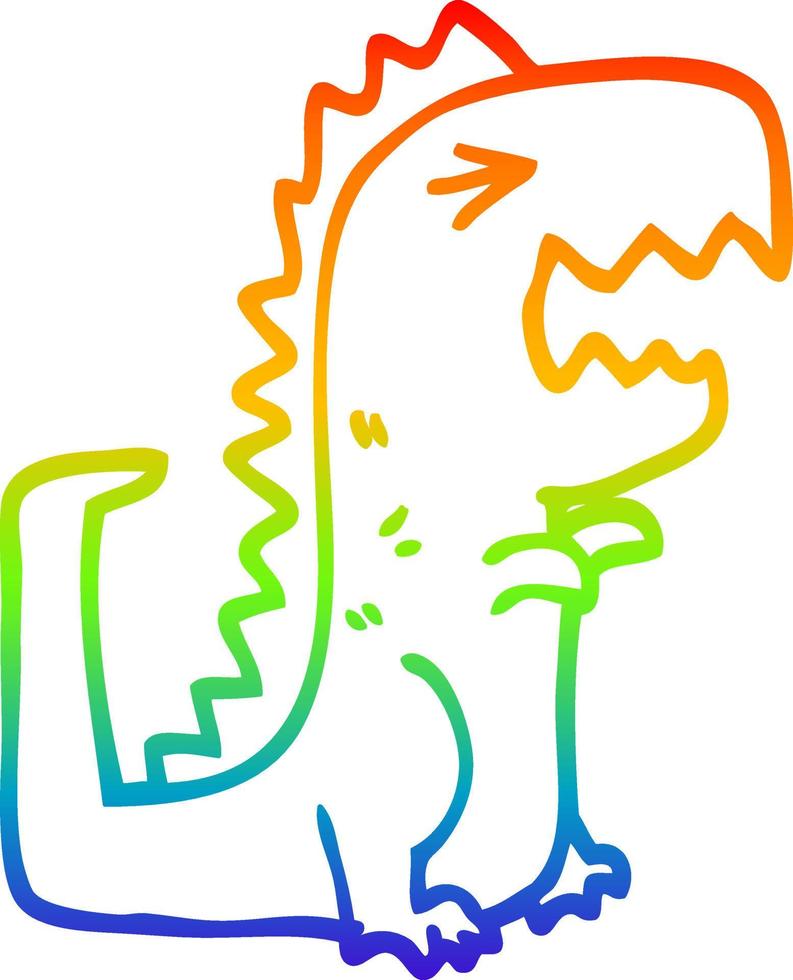 rainbow gradient line drawing cartoon roaring t rex vector