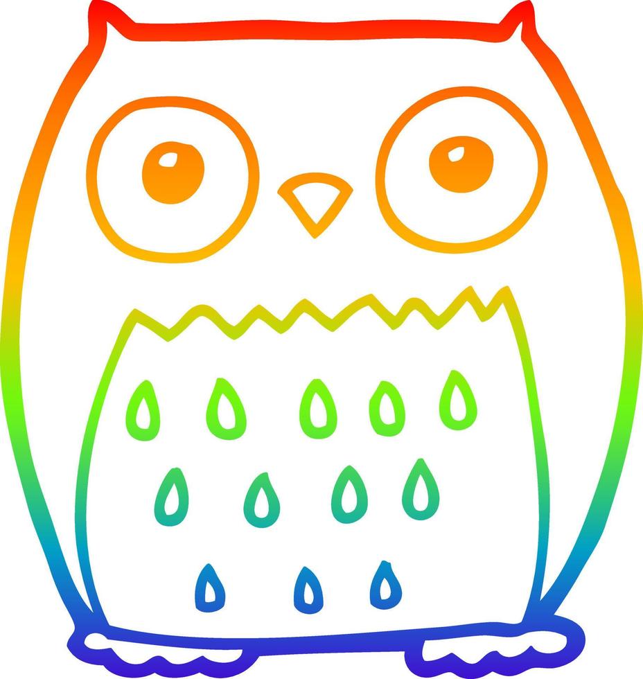 rainbow gradient line drawing cartoon owl vector