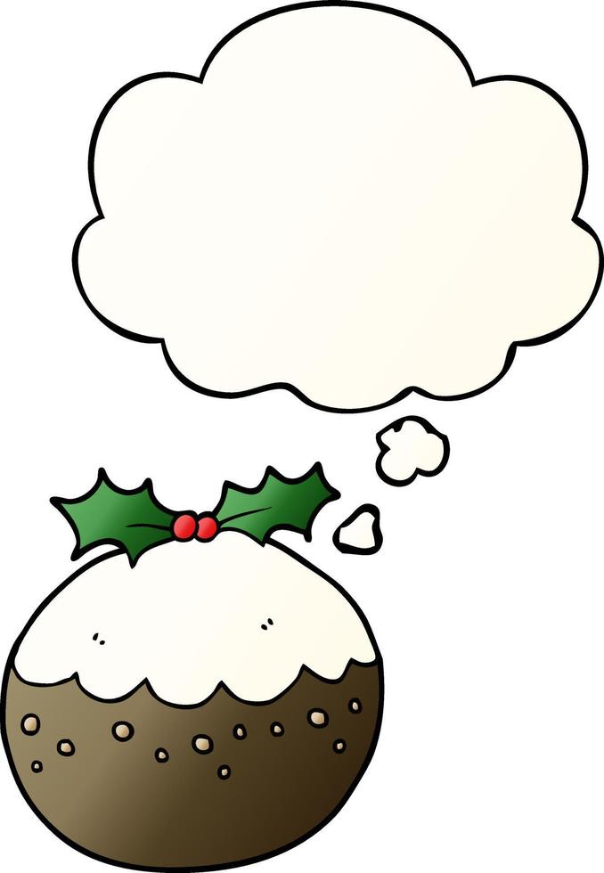 cartoon christmas pudding and thought bubble in smooth gradient style vector