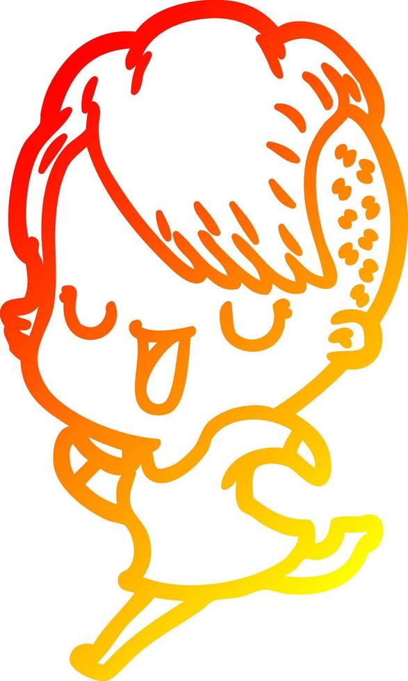 warm gradient line drawing cute cartoon girl with hipster haircut vector