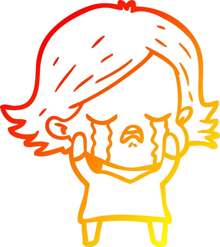 warm gradient line drawing cartoon girl crying vector