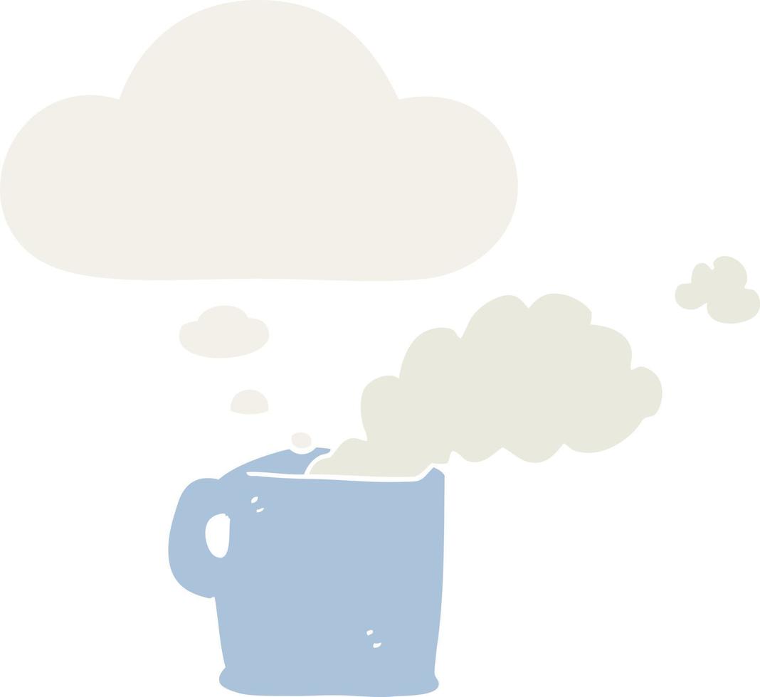 cartoon hot coffee and thought bubble in retro style vector