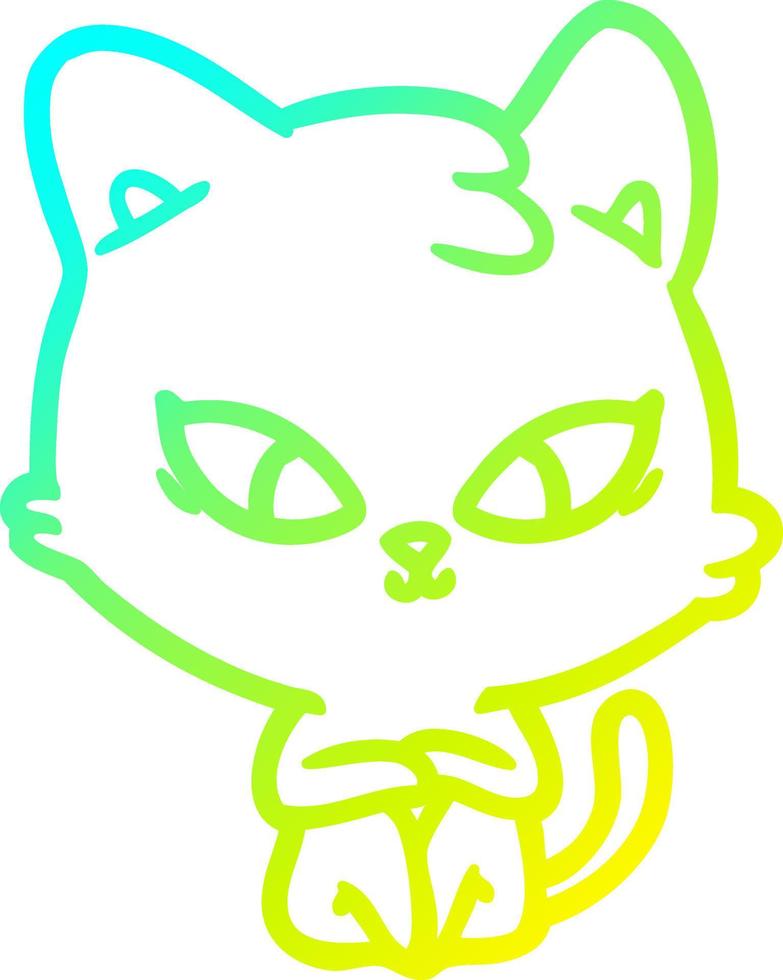 cold gradient line drawing cute cartoon cat vector