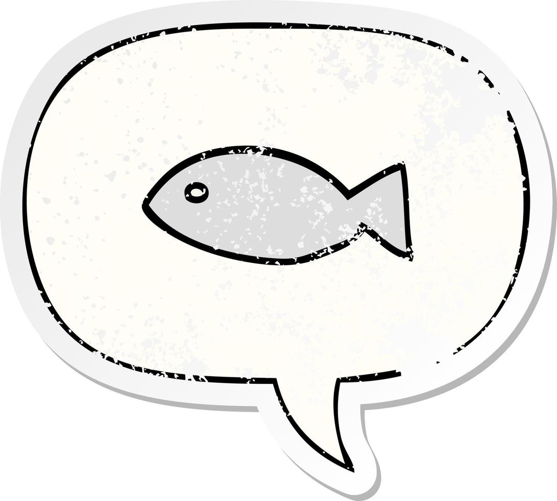 símbolo de pez de dibujos animados y pegatina angustiada de burbuja de habla vector
