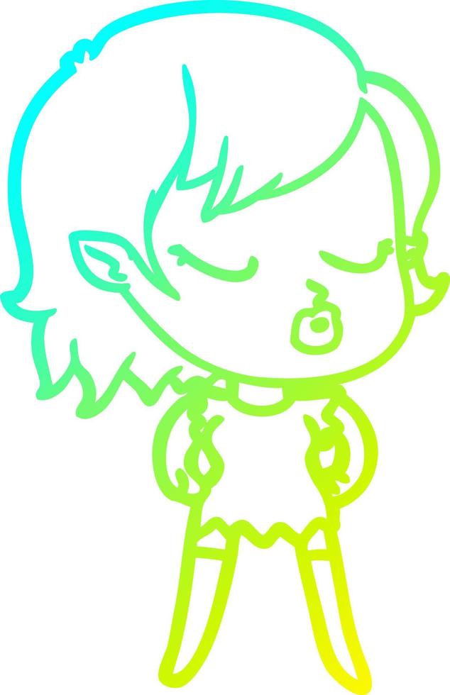 cold gradient line drawing cute cartoon vampire girl vector