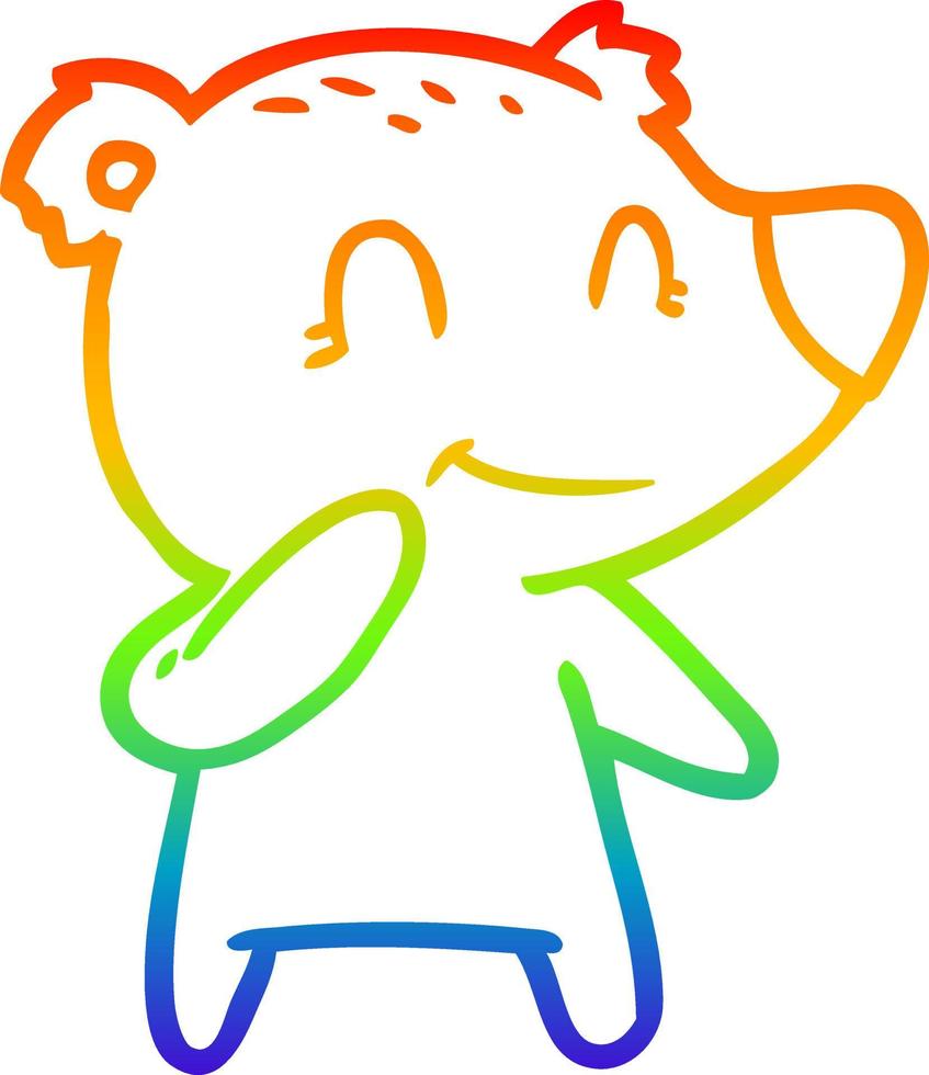 rainbow gradient line drawing smiling polar bear cartoon vector