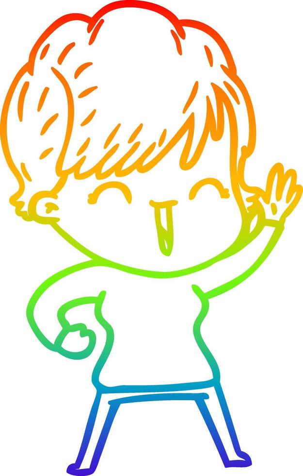 rainbow gradient line drawing cartoon laughing woman vector