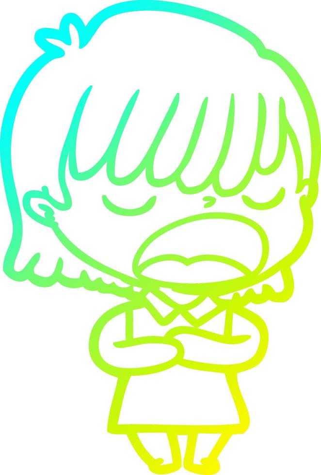 cold gradient line drawing cartoon woman talking loudly vector