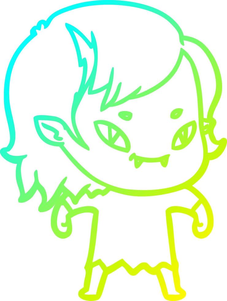 cold gradient line drawing cartoon friendly vampire girl vector