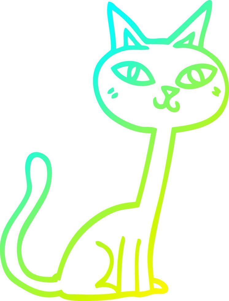 gato de dibujos animados de dibujo de línea de gradiente frío vector