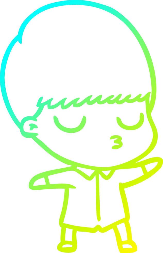 cold gradient line drawing cartoon calm boy vector