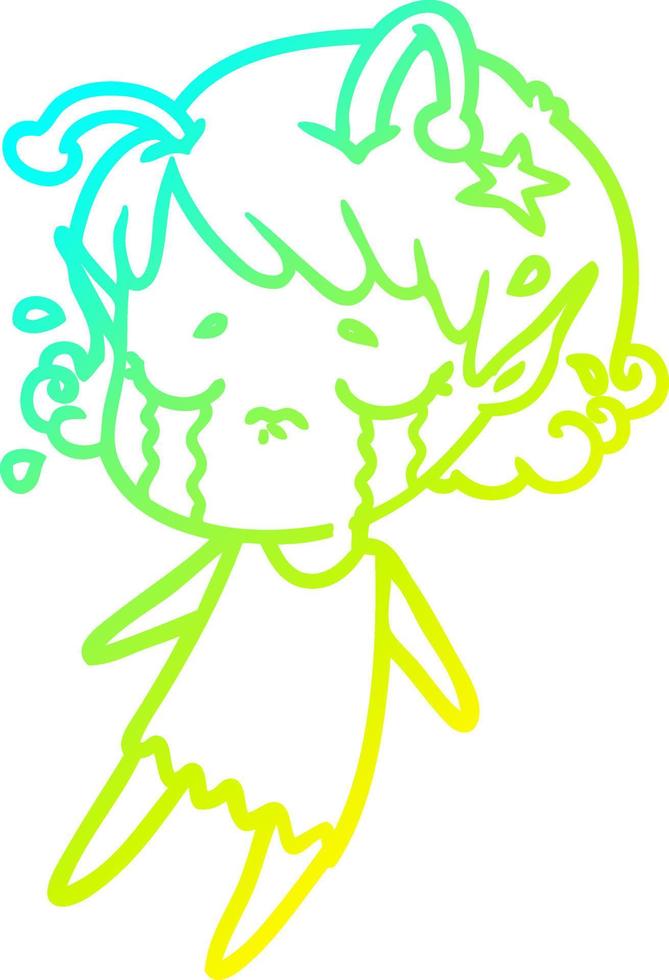 cold gradient line drawing cartoon crying alien girl vector