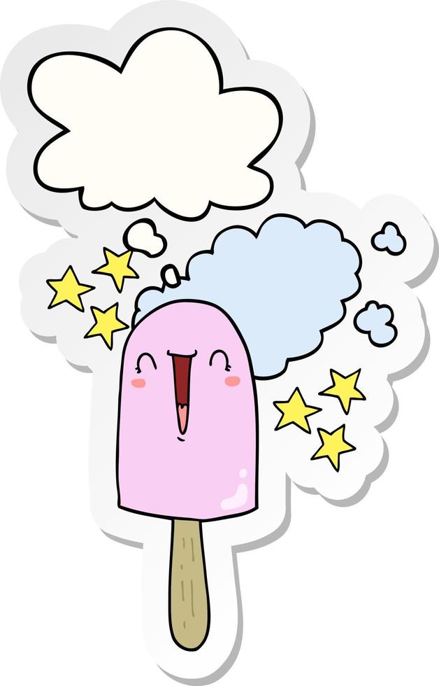 cute cartoon ice lolly and thought bubble as a printed sticker vector