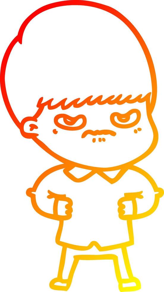 warm gradient line drawing annoyed cartoon boy vector