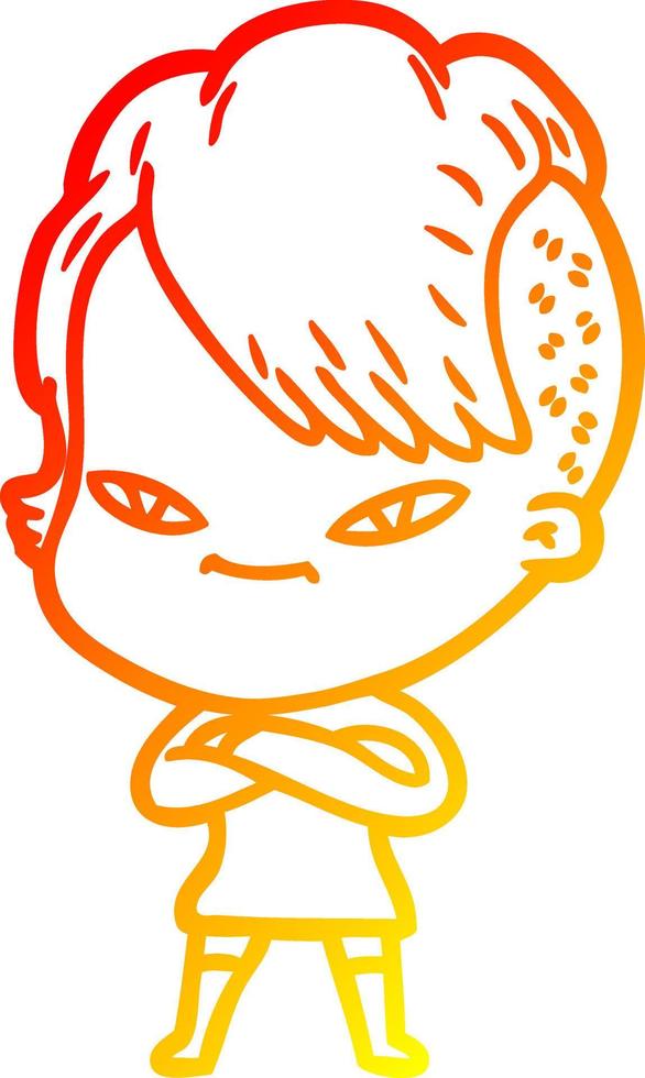 warm gradient line drawing cute cartoon girl with hipster haircut vector