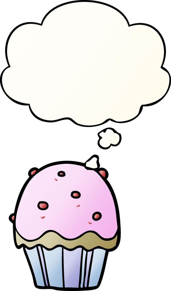 cartoon cupcake and thought bubble in smooth gradient style vector