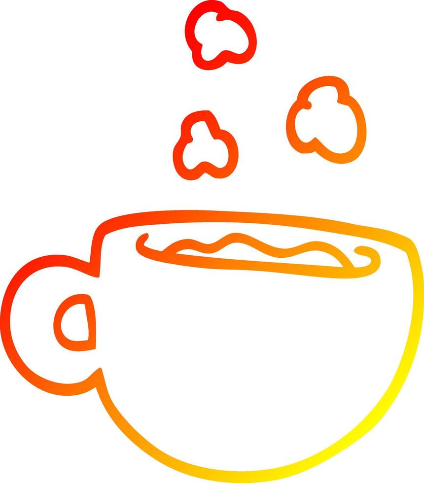 warm gradient line drawing cartoon cup of tea vector