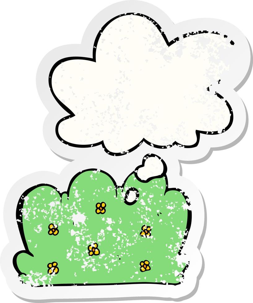 cartoon hedge and thought bubble as a distressed worn sticker vector