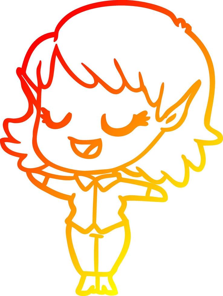 warm gradient line drawing happy cartoon elf girl vector