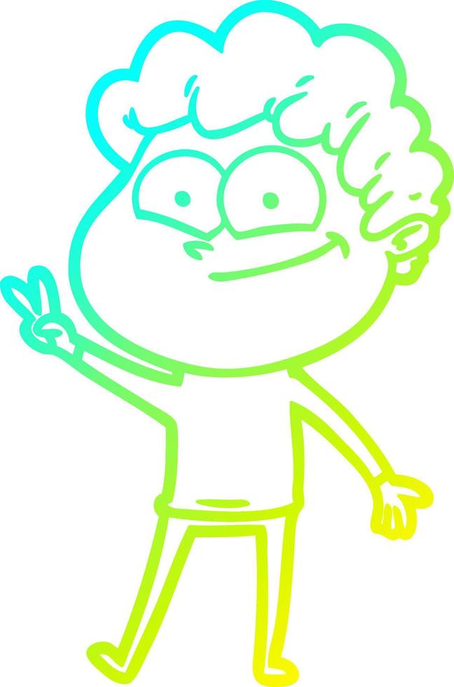 cold gradient line drawing cartoon happy man vector