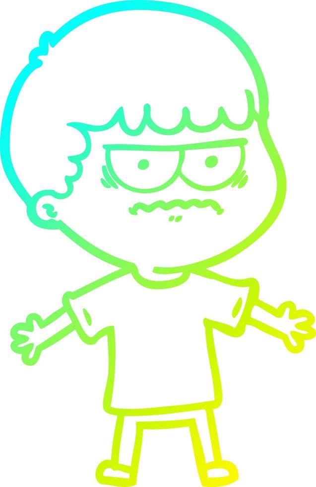 cold gradient line drawing cartoon angry man vector