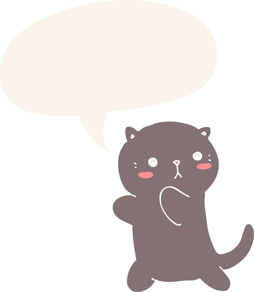 cute cartoon cat and speech bubble in retro style vector