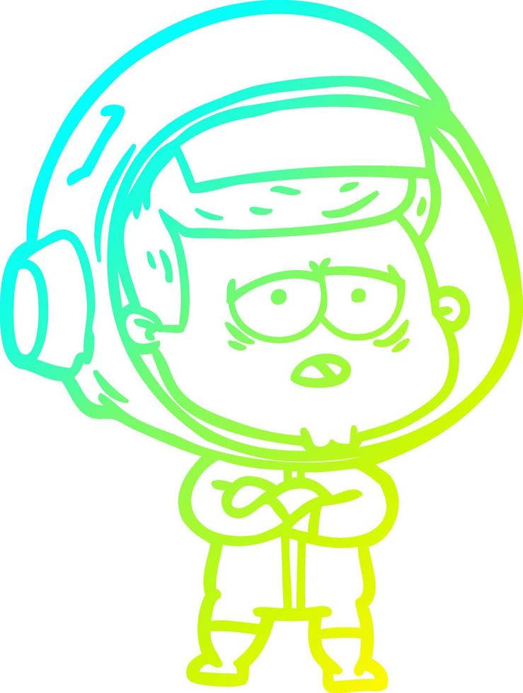cold gradient line drawing cartoon tired astronaut vector