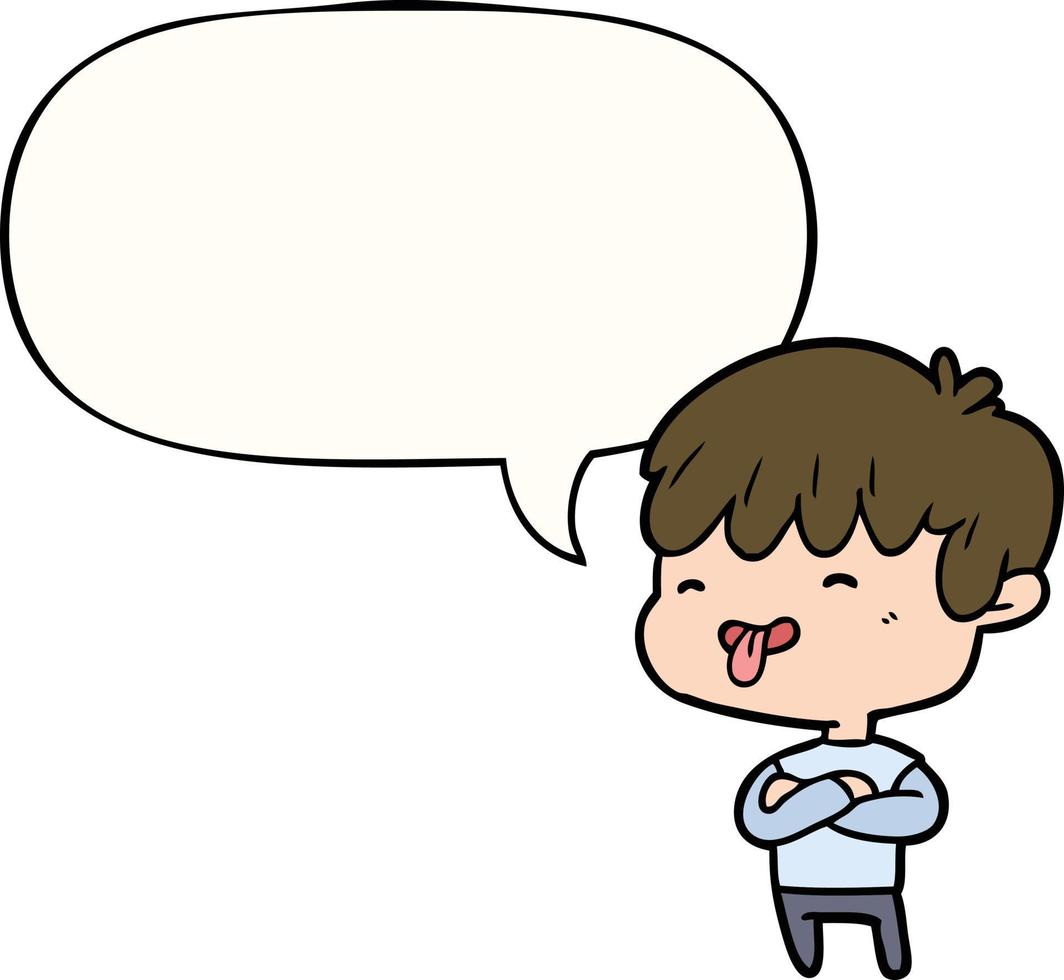 cartoon boy sticking out tongue and speech bubble vector