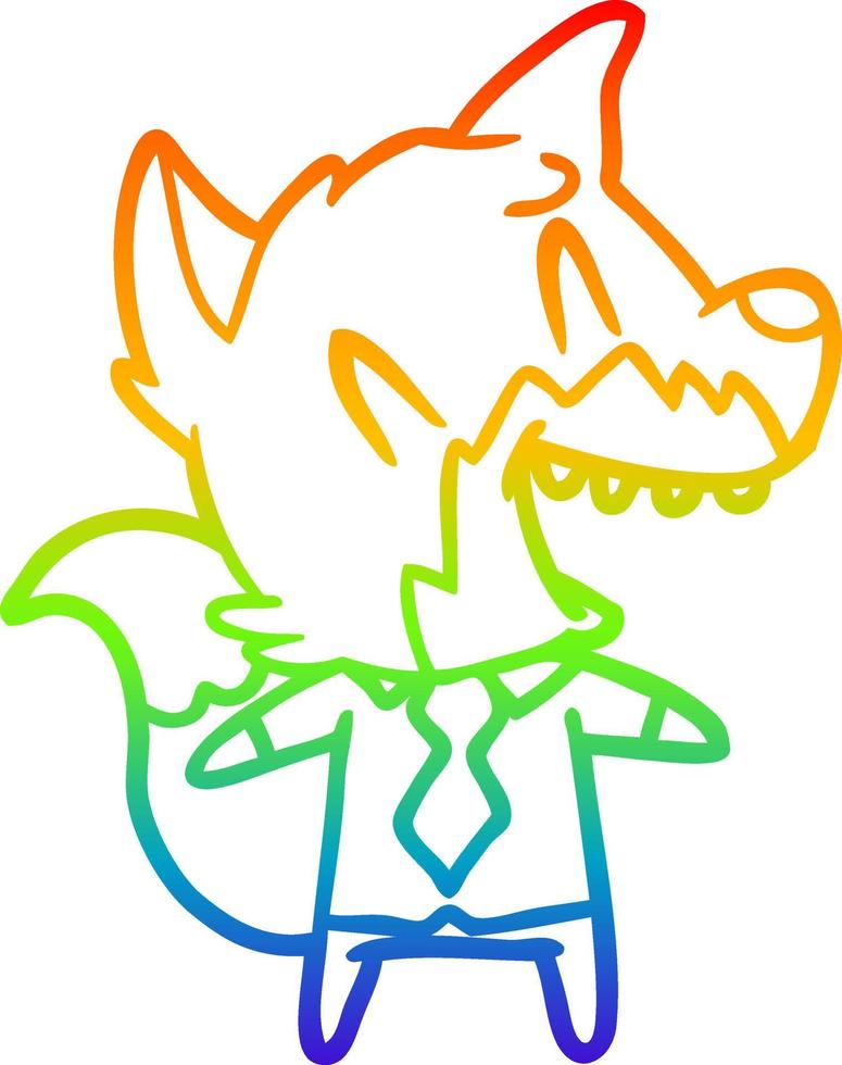 rainbow gradient line drawing laughing fox in shirt and tie vector